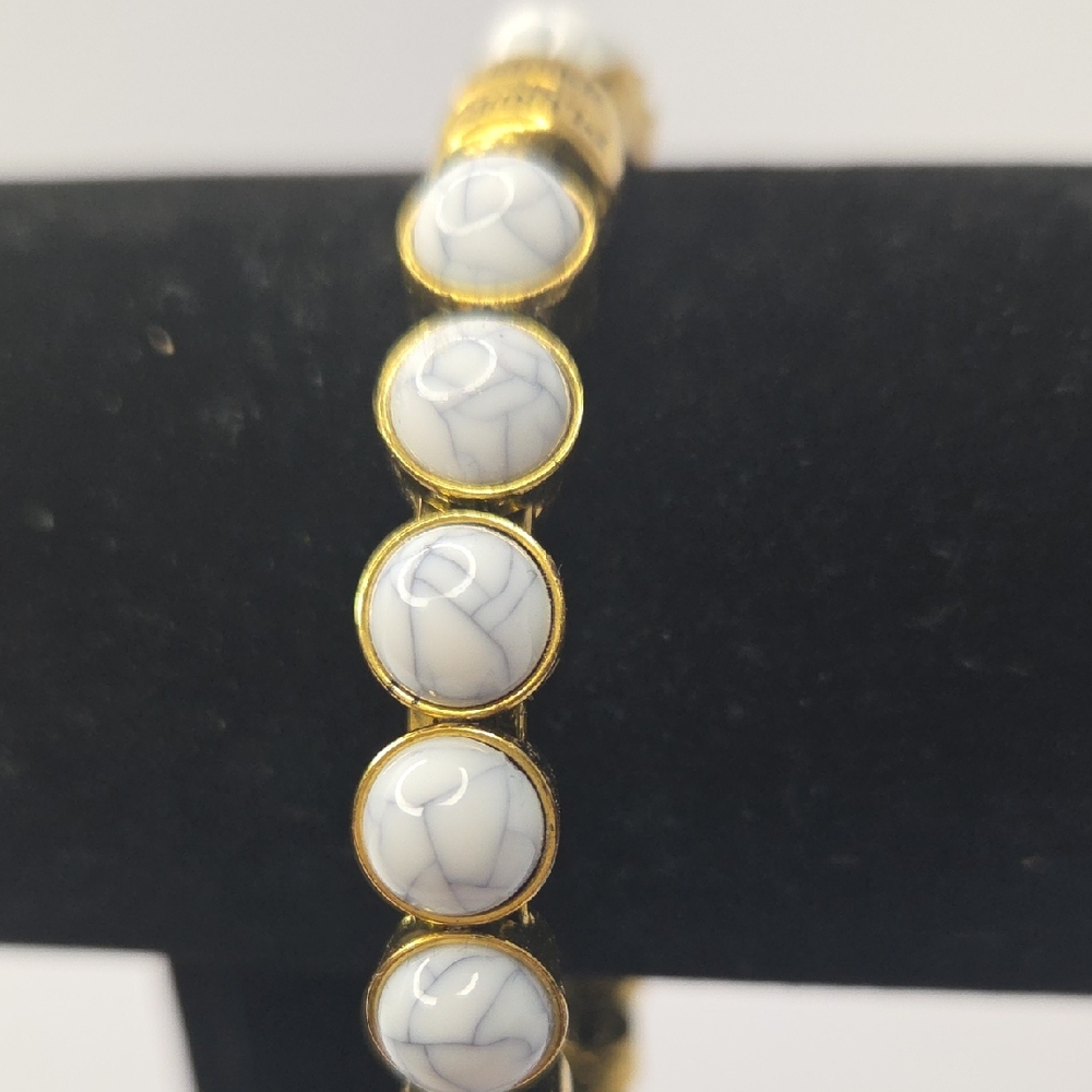 Plunder Faux White Stone And Goldtone Magnetic Bracelet 7.5